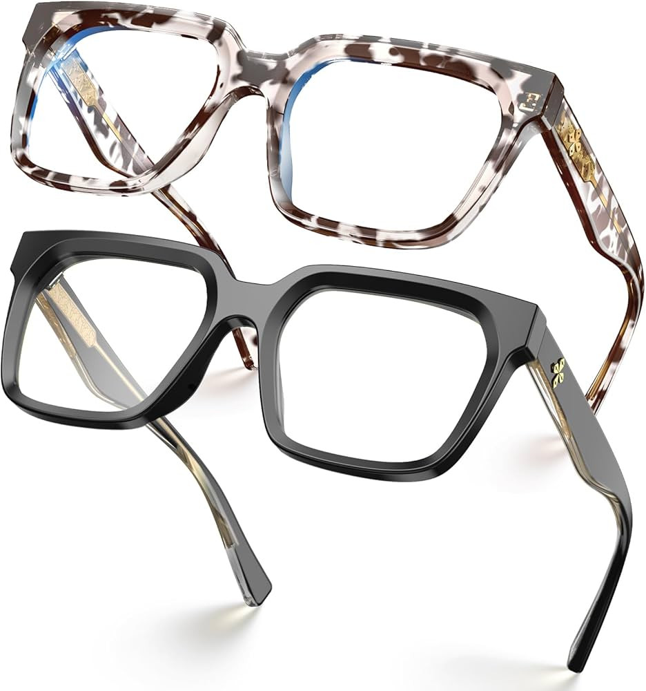 VISOONE 2 Pack Rectangle TR90 Blue Light Blocking Glasses Computer Eyewear with Preppy Look for W... | Amazon (US)