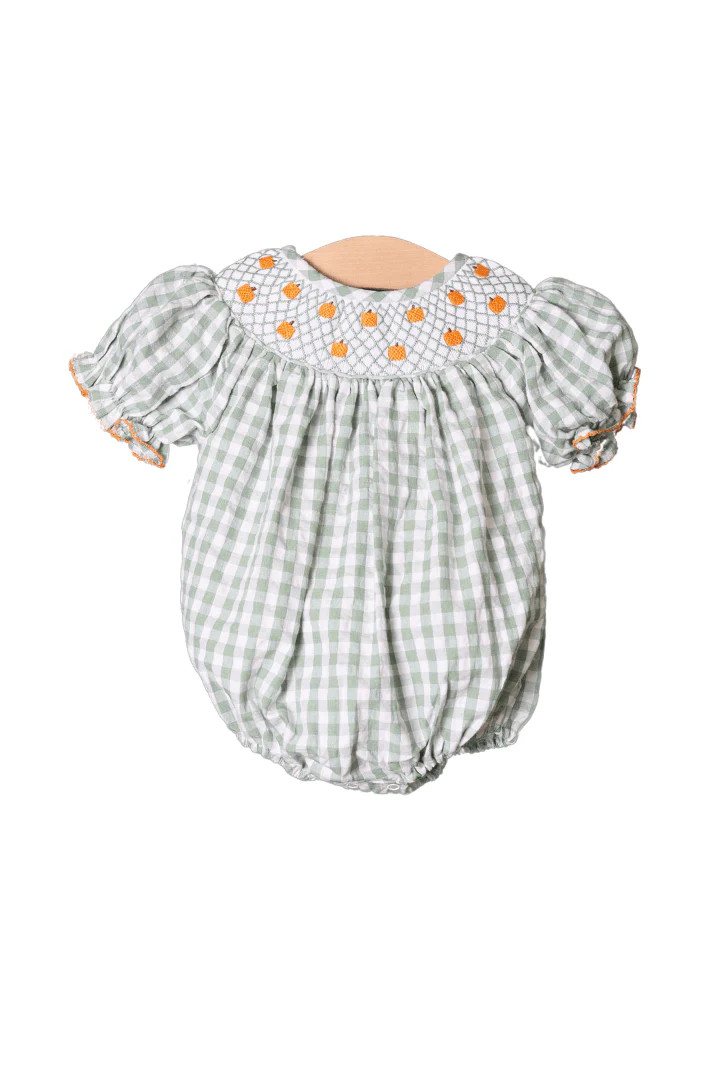 Smocked Heirloom Pumpkin Seersucker Bishop Bubble | The Smocked Flamingo