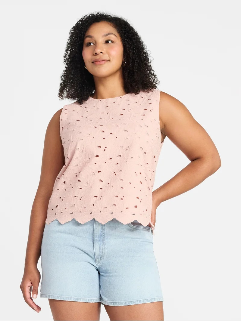 Time and Tru Women’s and Women’s Plus Eyelet Embroidery Top, Sizes XS-4X | Walmart (US)