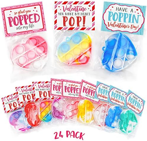 Valentine's Day Cards and Gifts for Kids - 24 Mini Heart Pop Fidget Toys Bulk - Exchange Cards fo... | Amazon (US)