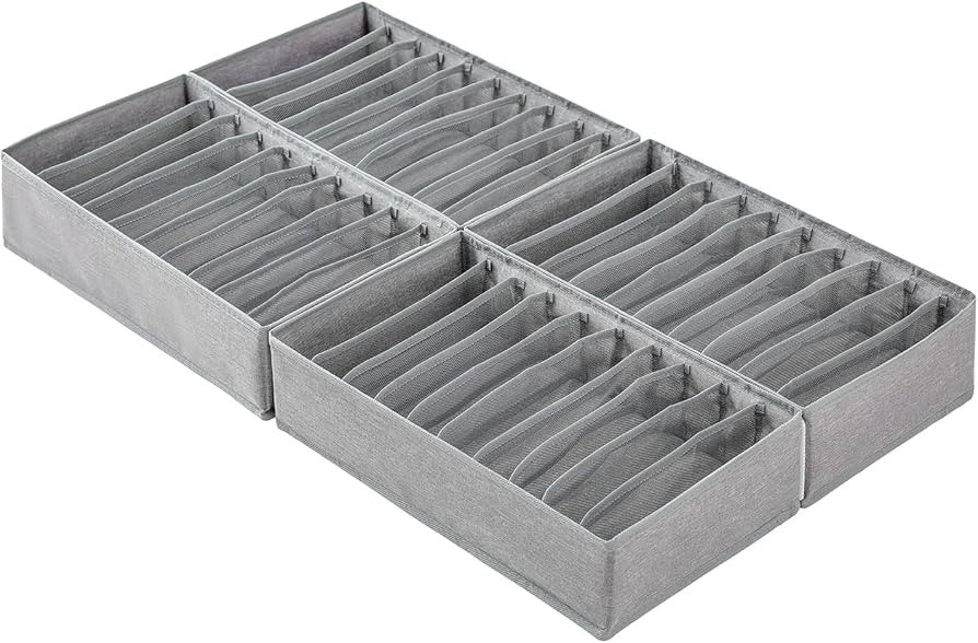 Qozary 4 Pack Drawer Organizers, 10 Grids Foldable Dresser Organizers for Clothing, Folded Clothe... | Amazon (US)