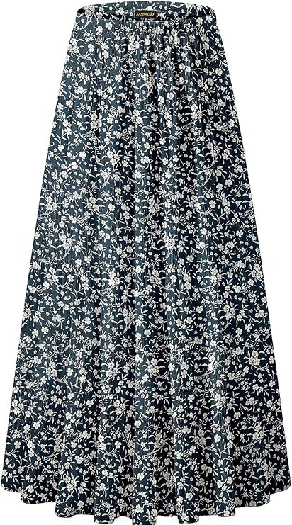 NASHALYLY Women's Chiffon Elastic High Waist Pleated A-Line Flared Maxi Skirts | Amazon (US)