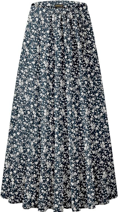 NASHALYLY Women's Chiffon Elastic High Waist Pleated A-Line Flared Maxi Skirts | Amazon (US)