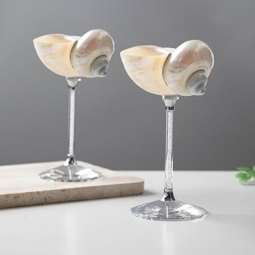 ZHIYOU Set of 2 White Conch Shell Wine Glasses, Glass base, Rhinestone filled hollow handle, natural shell cocktail glass Martini glass party drinking highfoot, Wedding gift (White 2pcs) | Amazon (US)
