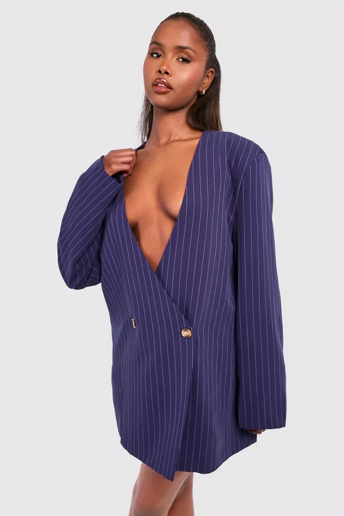 Stripe Oversized Collarless Blazer Dress | boohoo (US & Canada)