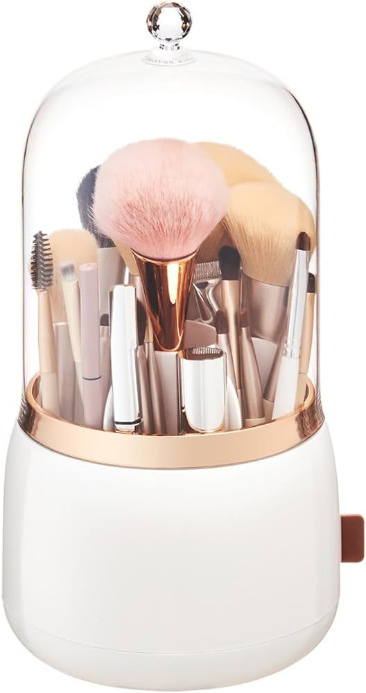 Makeup Brush Holder Organizer with Lid 360 Rotating Dustproof Makeup Brushes Organizer for Vanity... | Amazon (US)