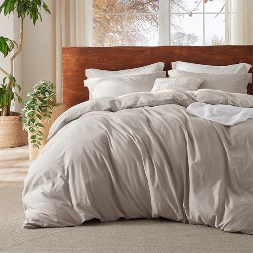 Bedsure PureWoven 100% Washed Cotton Duvet Cover Set, Queen Size, 3-PC | Amazon (US)