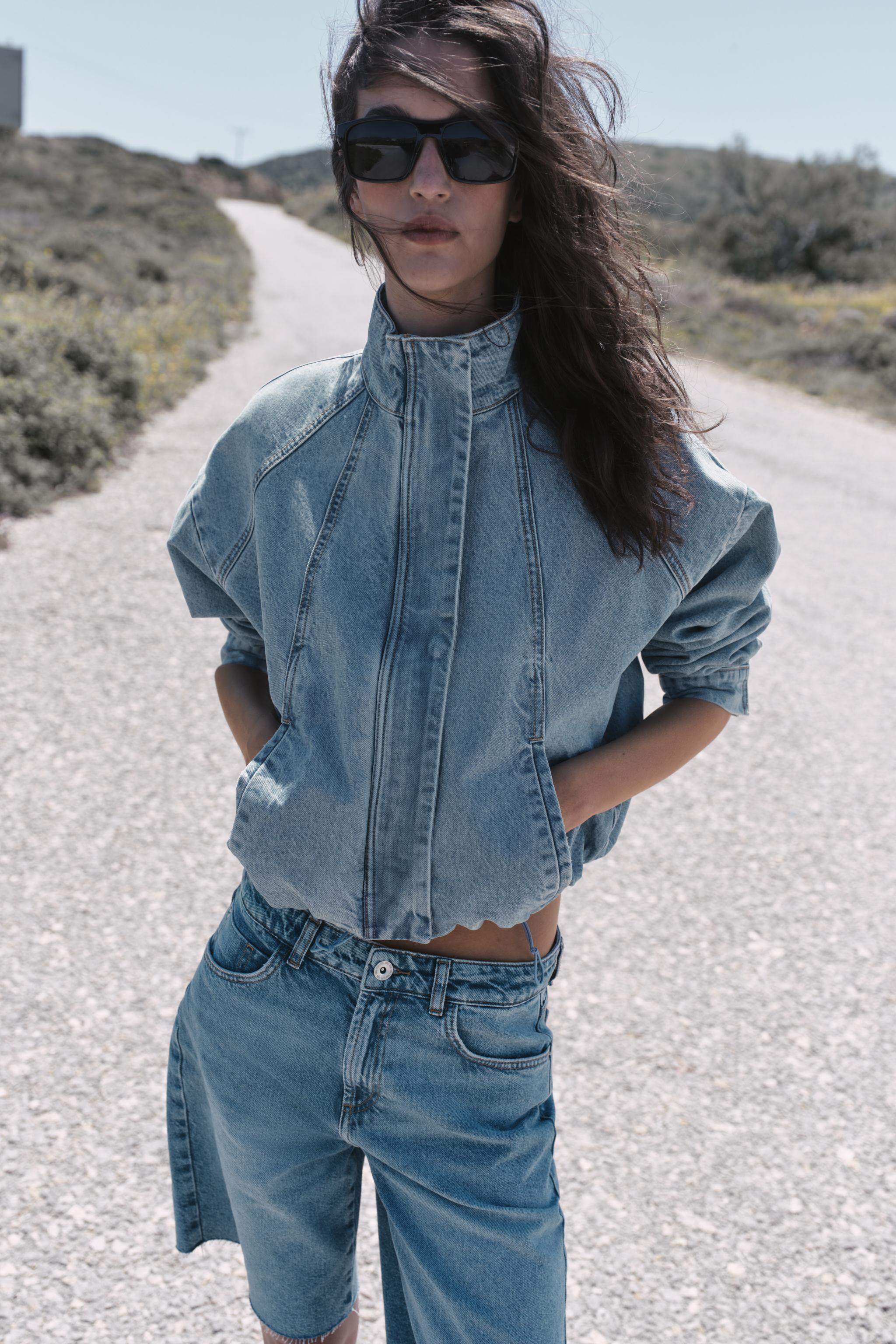 Z1975 HIGH NECK DENIM BOMBER JACKET | Zara US