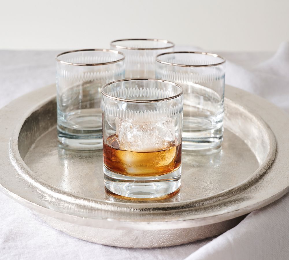 Etched Silver Rim Double Old Fashioned Glasses - Set of 4 | Pottery Barn (US)