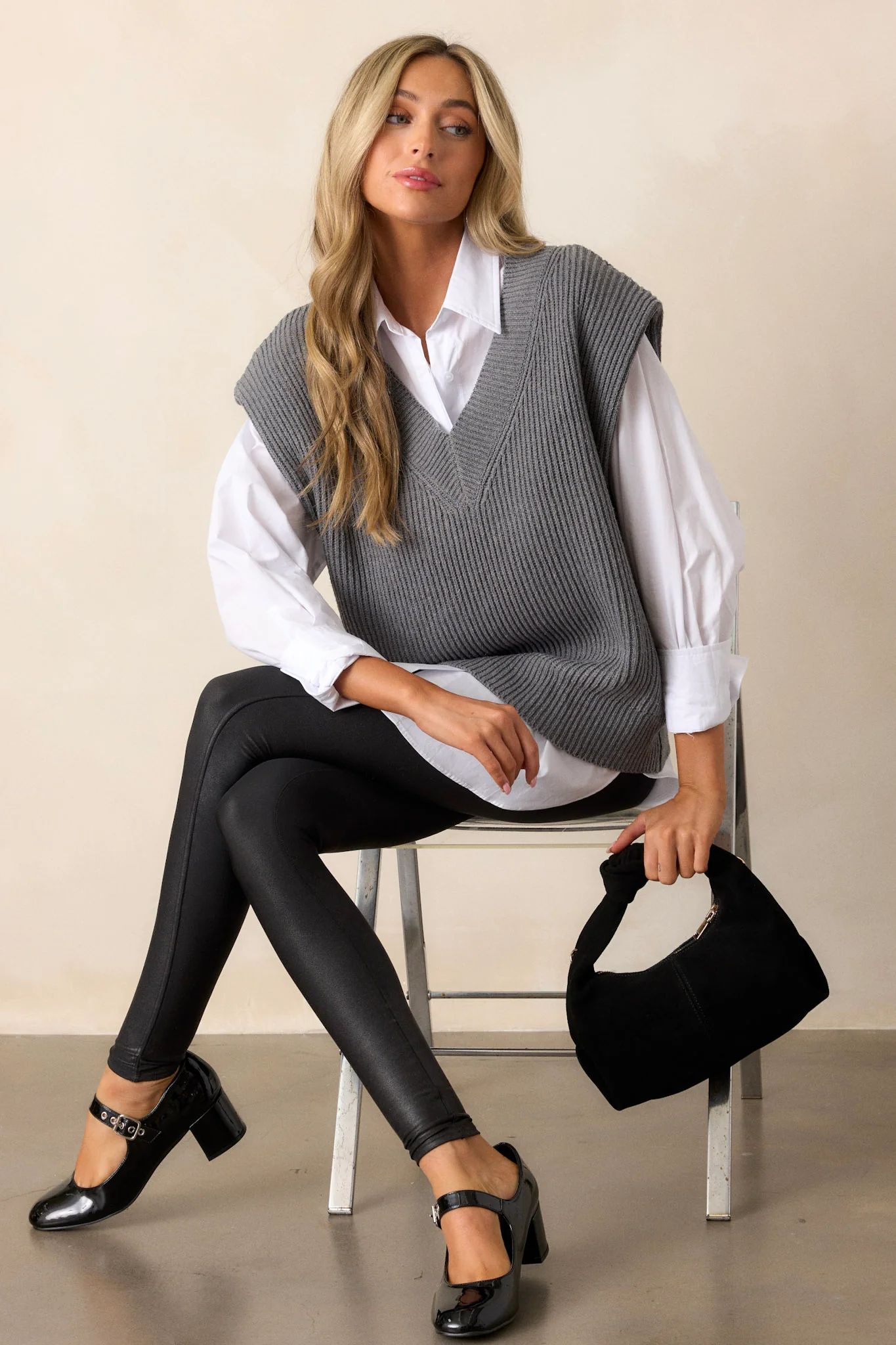 After It’s Over Charcoal Grey Sweater Vest | Red Dress