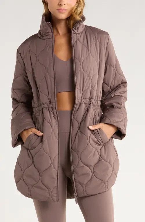 Zella Skyline Longline Quilted Jacket in Grey Plum at Nordstrom, Size Xx-Large | Nordstrom