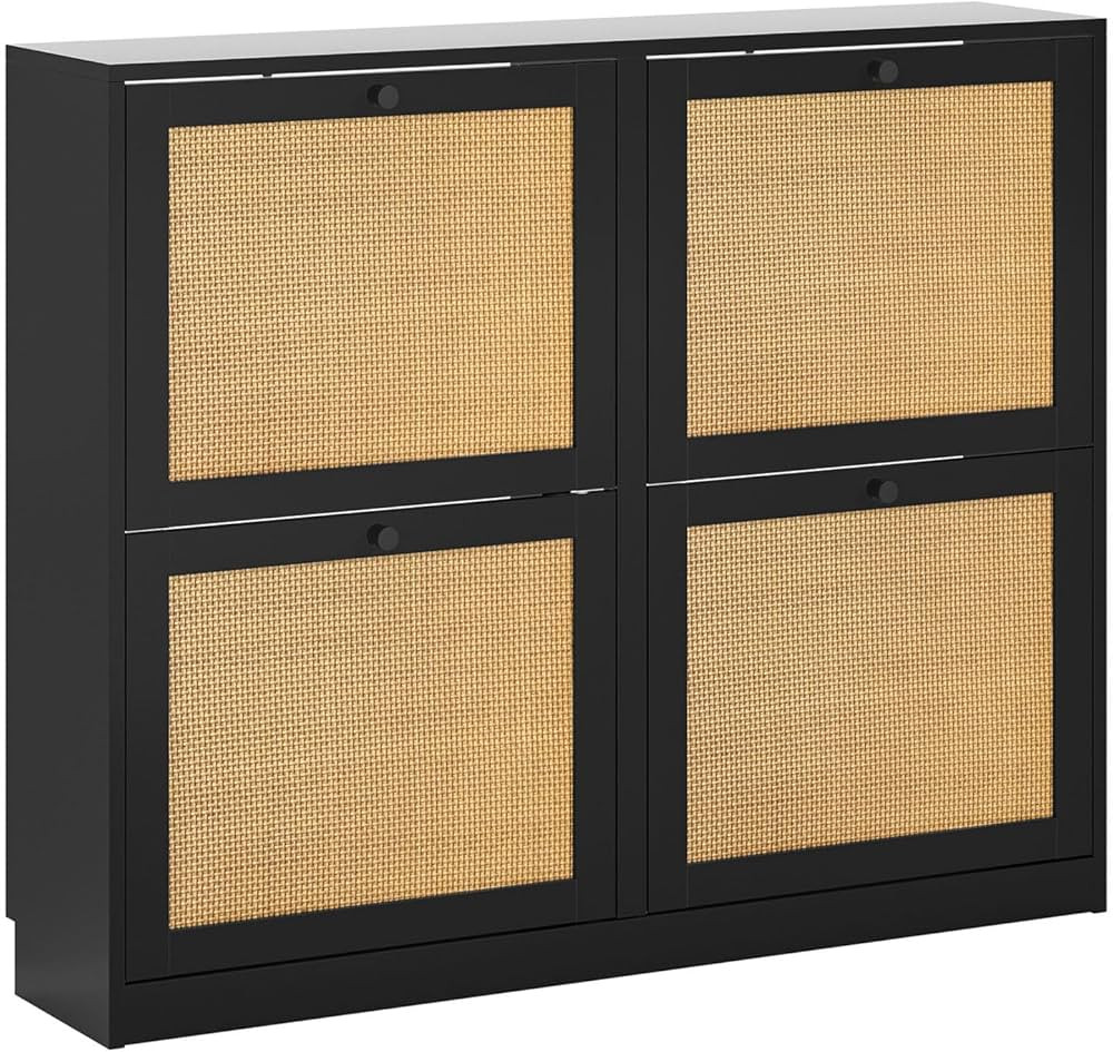 Rattan Shoe Storage Cabinet with 4 Flip Drawers, Freestanding Hidden Shoe Cabinet Organizer with ... | Amazon (US)