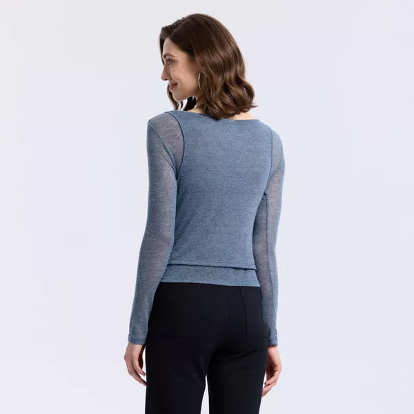 Women's Long Sleeve Dual Layer Tissue Top - A New Day™ Blue S | Target
