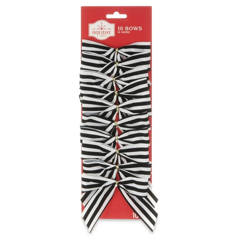Holiday Time Velvet Bows, 10 Count, 12.75" — Black Stripe - Walmart.com | Walmart (US)