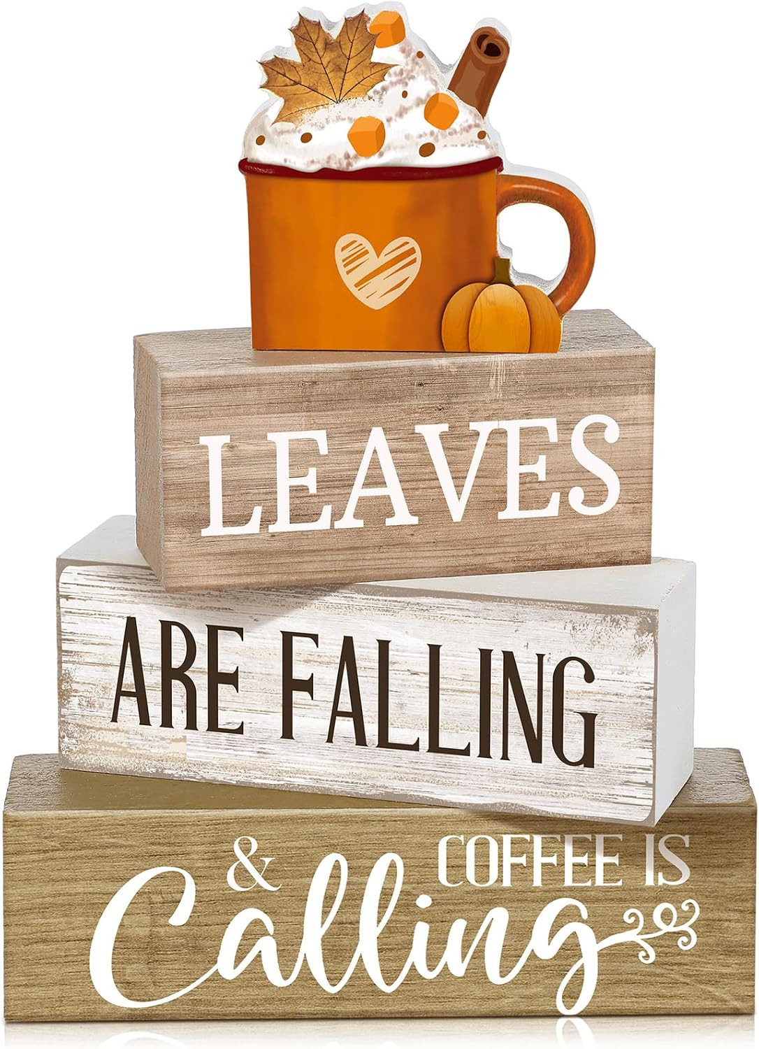 Lineshading 4 Pcs Fall Coffee Table Decor Wooden Pumpkin Latte Block Signs | Amazon (US)