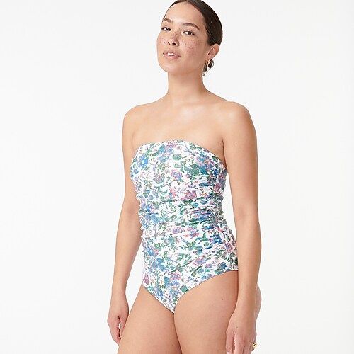 Eco ruched bandeau one-piece in English garden | J.Crew US