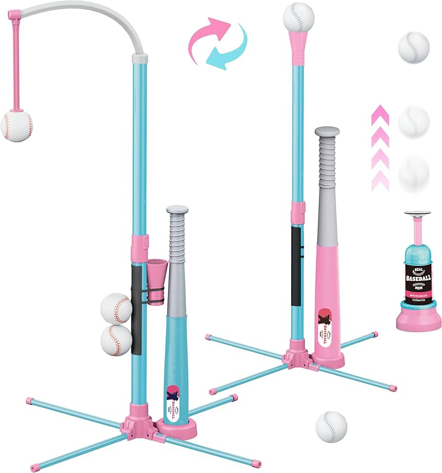 3-in-1 T Ball Set for Kids, Adjustable Height Hanging Baseball Batting Tee Set with 2 Bats, Teeba... | Amazon (US)