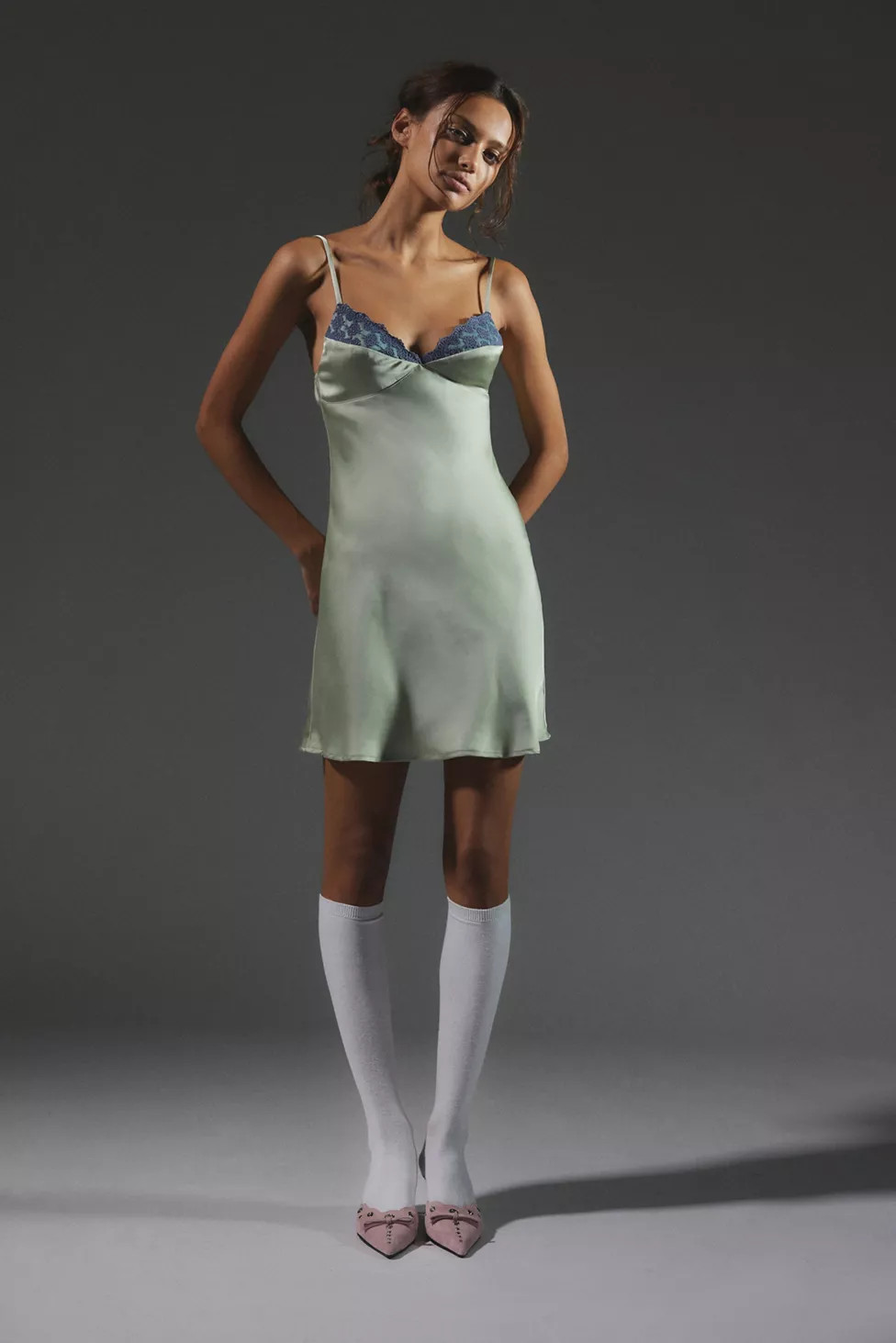Kiss The Sky Satin & Lace Mini Dress | Urban Outfitters (US and RoW)