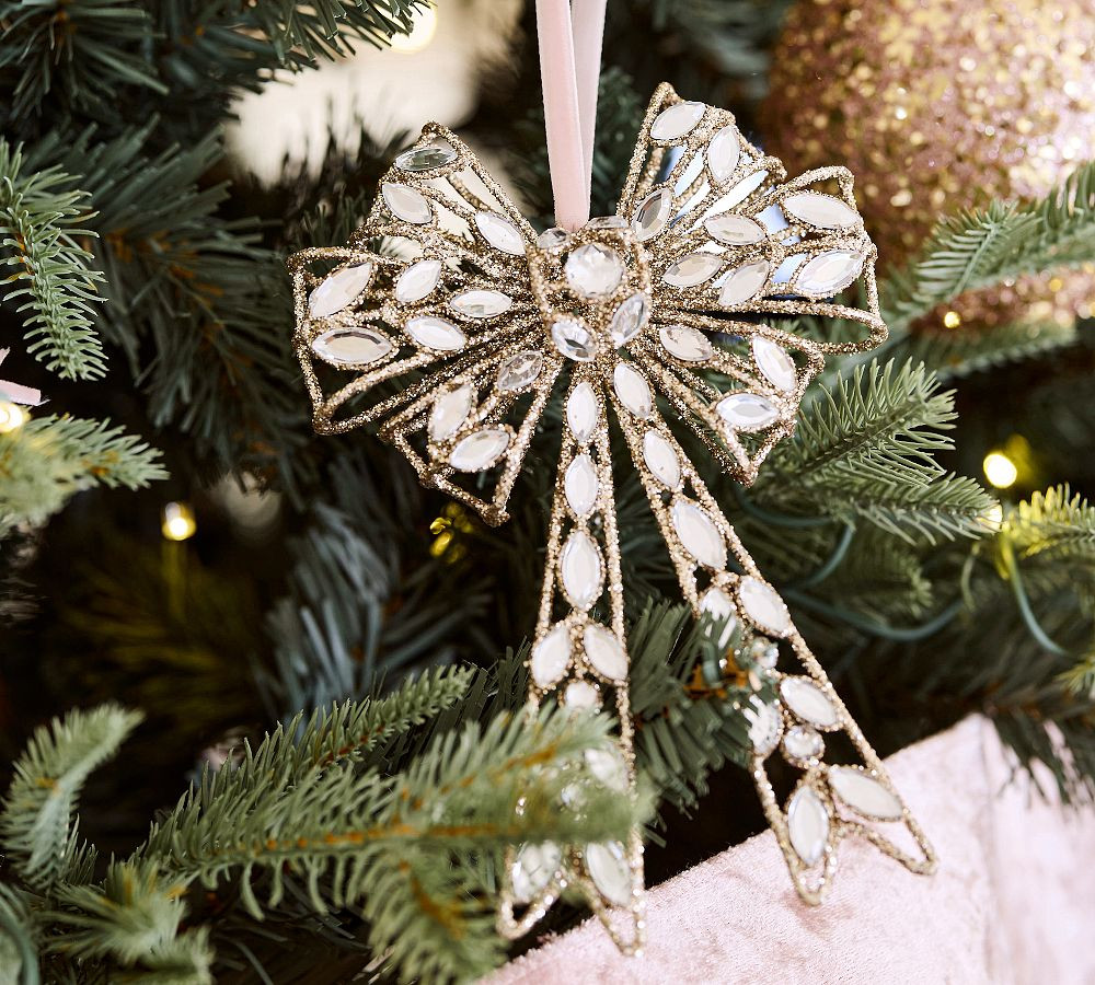 LoveShackFancy Silver Glitter Cage Bow Ornament | Pottery Barn (US)