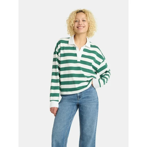 No Boundaries Rugby Polo Top, Women's | Walmart (US)