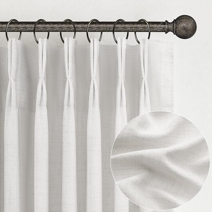 Pinch Pleated Beige White Sheer Curtains 84 Inches Long, Light Filtering Linen Blend Neutral Boho... | Amazon (US)