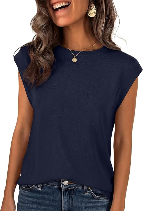 ANRABESS Women's Sweater Vest 2026 Summer Crew Neck Cap Sleeve Tank Tops Business Casual Lightwei... | Amazon (US)