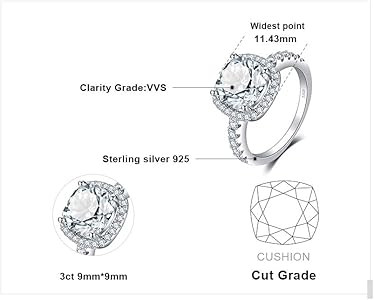 JewelryPalace 3ct Cushion Cut Halo Engagement Rings for Women, 14K Gold Plated 925 Sterling Silve... | Amazon (US)