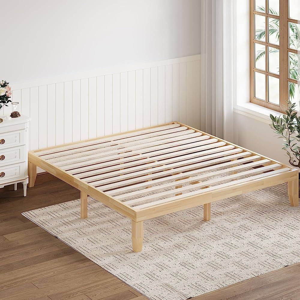 Giantex 14 Inch Solid Wood Platform Bed Frame, Rubber Wood Made Mattress Foundation, Heavy Duty S... | Amazon (CA)