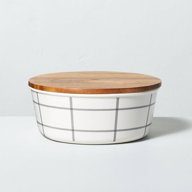 34oz Grid Pattern Bamboo-Melamine Bento Food Storage Box with Wood Lid Gray/Cream - Hearth & Hand... | Target