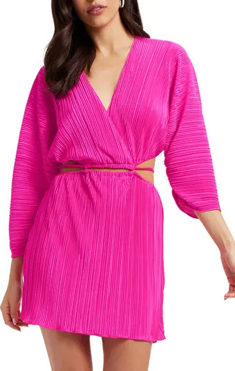 Long Sleeve Cutout Plissé Dress | Nordstrom