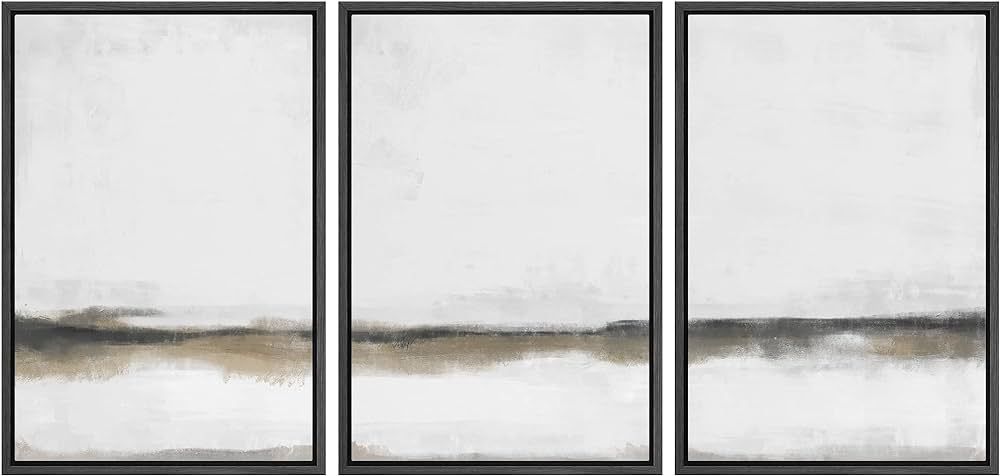 SIGNFORD Framed Canvas Print Wall Art Set Gray Tan Paint Stroke Landscape Abstract Shapes Illustr... | Amazon (US)