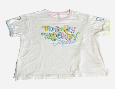 Disney Parks Totally Mickey Mouse Cropped T-shirt Ringer Tee Women’s Medium | eBay US