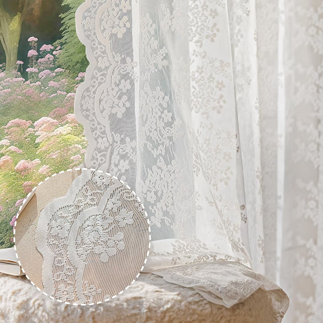Anmao Vintage White Lace Curtains 84 Inches Long 2 Panels Set, Romantic Elegant Light Filtering S... | Amazon (US)