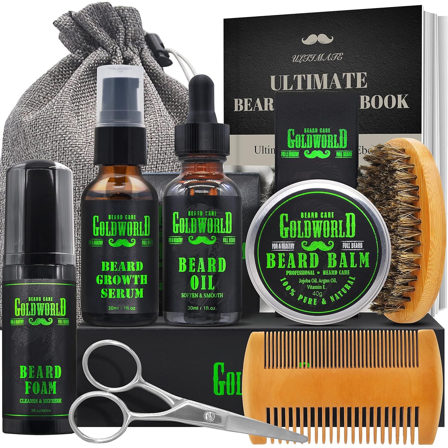 Beard Kit,Beard Growth Kit,Beard Grooming Kit,w/Beard Foam/Shampoo/Wash,Growth Serum,Oil,Balm,Bru... | Amazon (US)