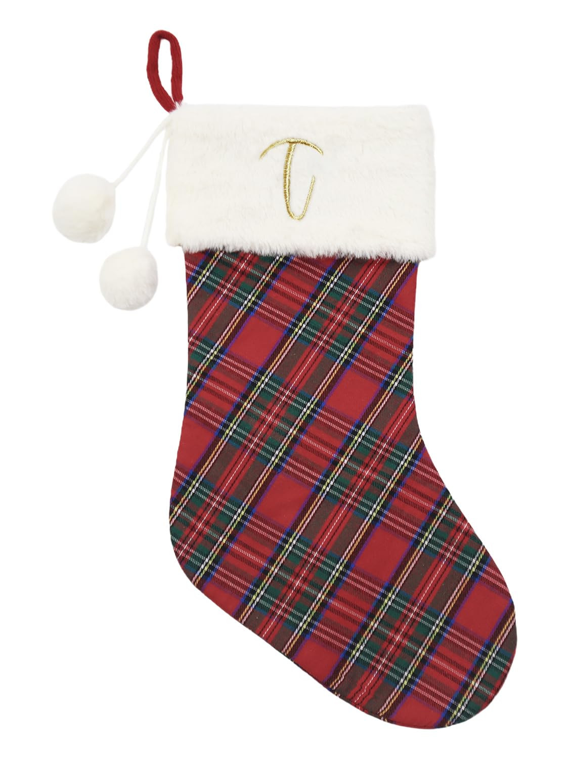 20" Classic Plaid Christmas Stockings Initial Monogram Embroidered Stockings with Pom Pom Ball fo... | Amazon (US)