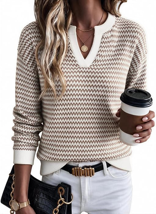 Arach&Cloz Women's Polo Striped Long Sleeve Casual Sweaters Breathable Tops | Amazon (US)