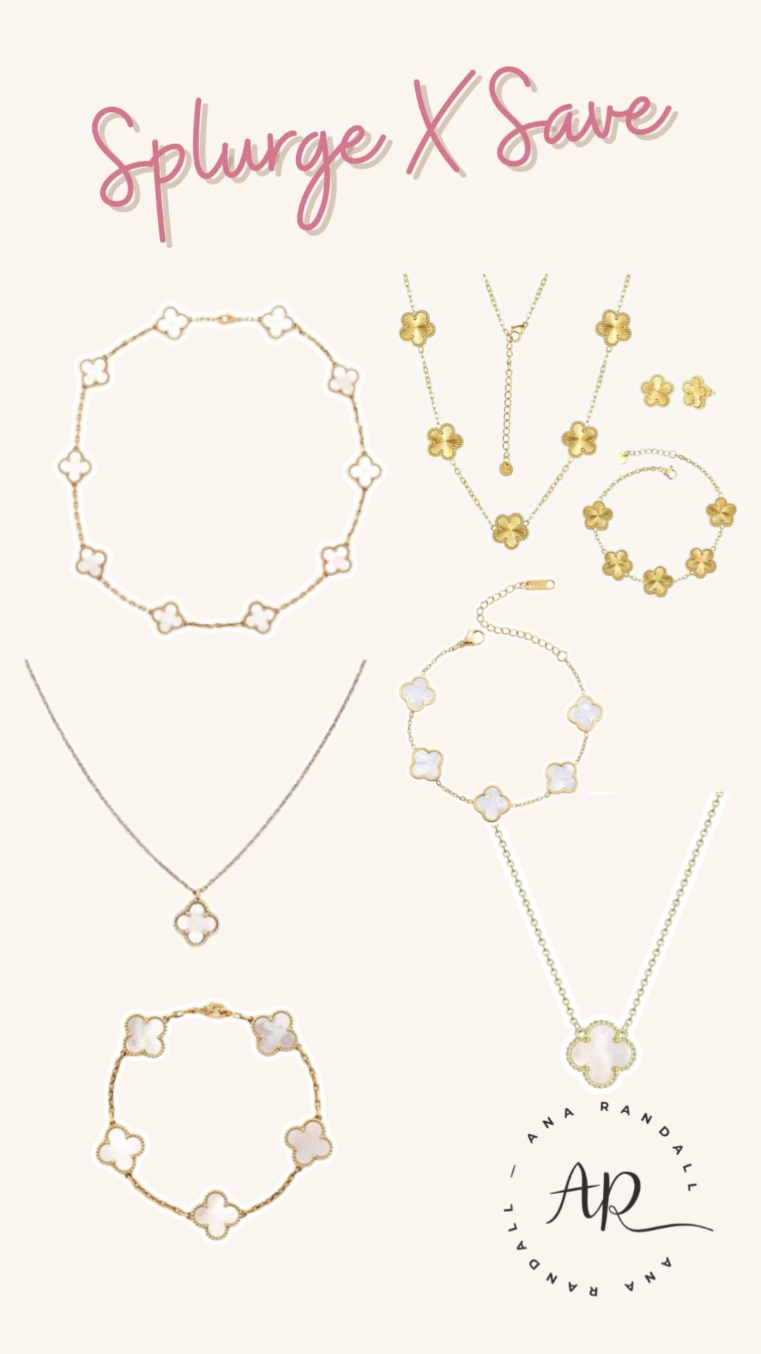 Splurge or save? ✨ I found the prettiest clover-inspired jewelry pieces that give the same luxe look at every price point. From necklaces to bracelets and matching sets, these are the perfect everyday pieces to elevate any outfit without breaking the bank 🤍

Whether you want to invest in the designer version or choose an affordable piece inspired by the look, I linked all of my favorites for you in one place ✨ #LTKunder50 #LTKStyleTip #JewelryFinds

XOXO, 
Ana Randall 💗

#LTKootd #LTKmomlife #LTKSaleAlert
