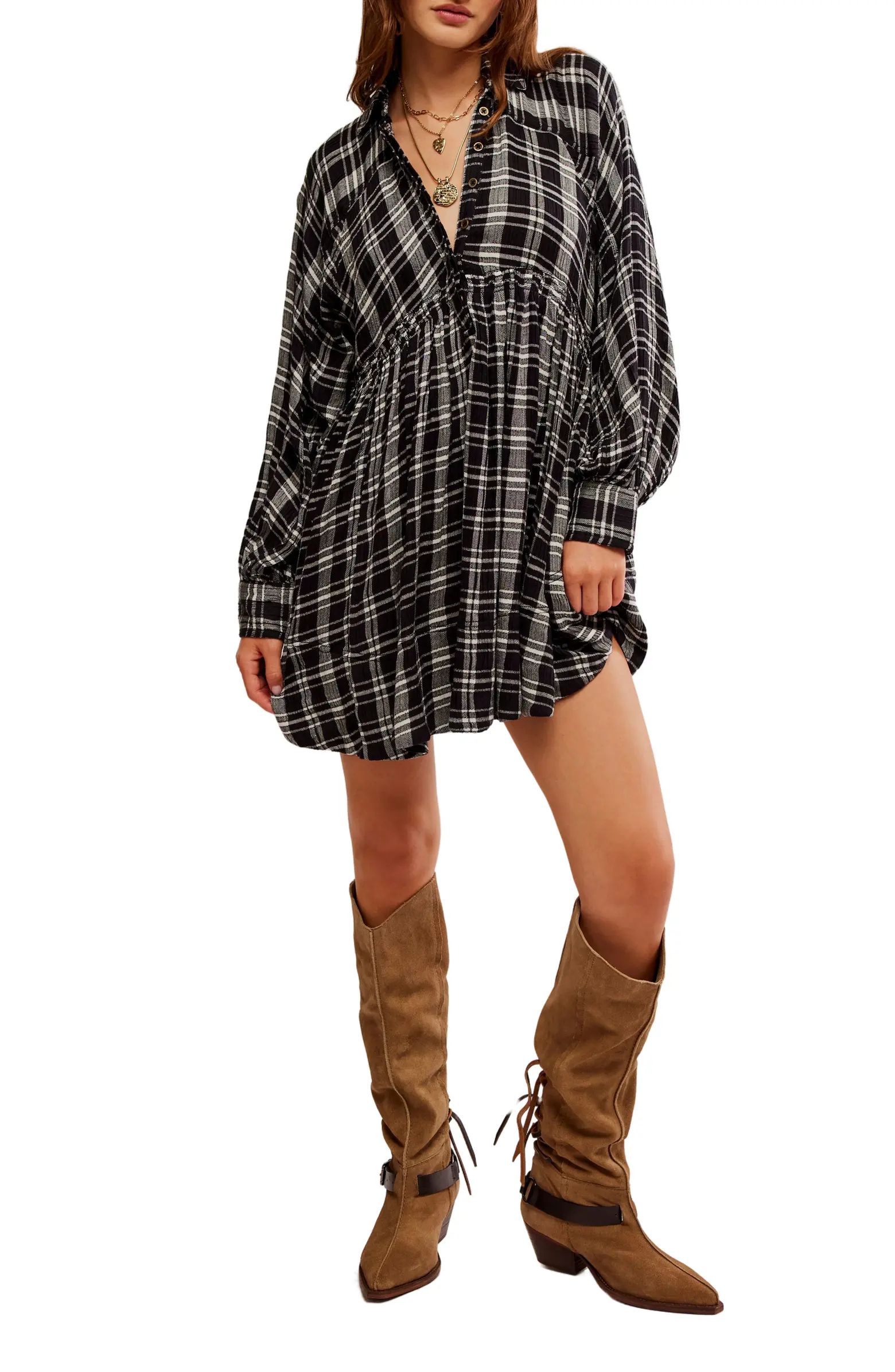 Free People Hoffman Plaid Long Sleeve Mini Shirtdress | Nordstrom | Nordstrom