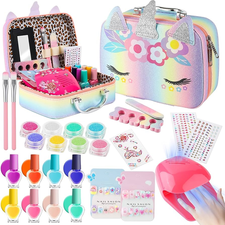 Kids Makeup Kit for Girl, Quick Dry Nail Polish Salon Kit, Peelable Nail Polish, Ideal Gift Toys ... | Amazon (US)