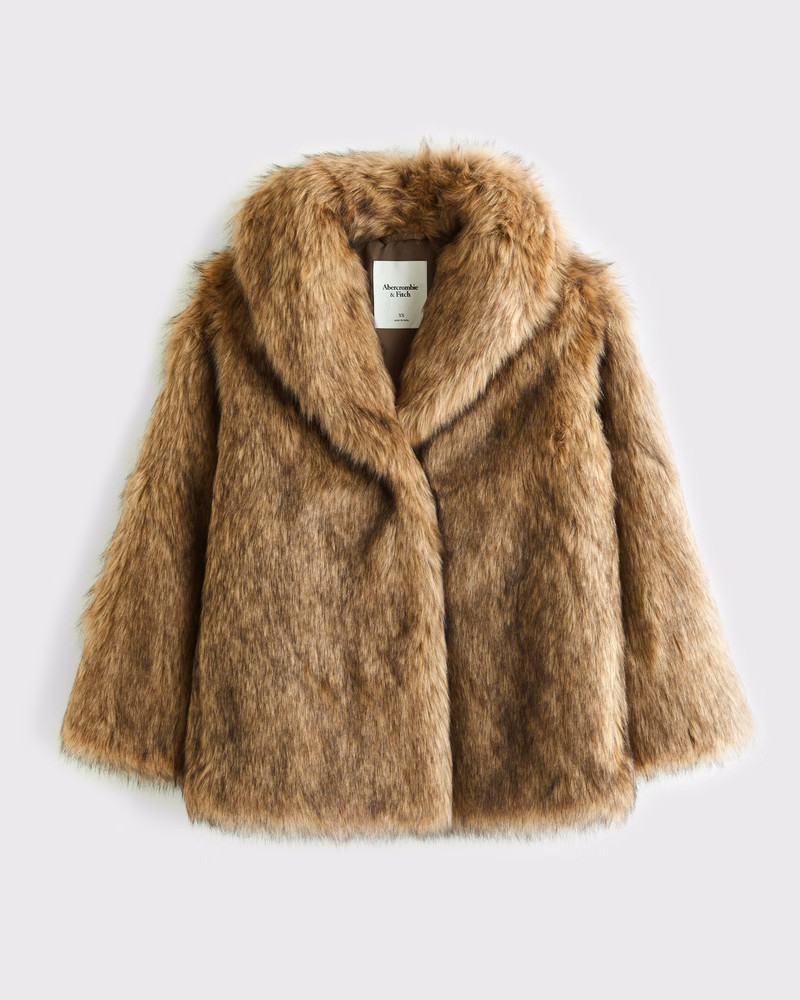 Abercrombie & Fitch Women's Shawl Collar Faux Fur Coat in Brown - Size XS | Abercrombie & Fitch (US)