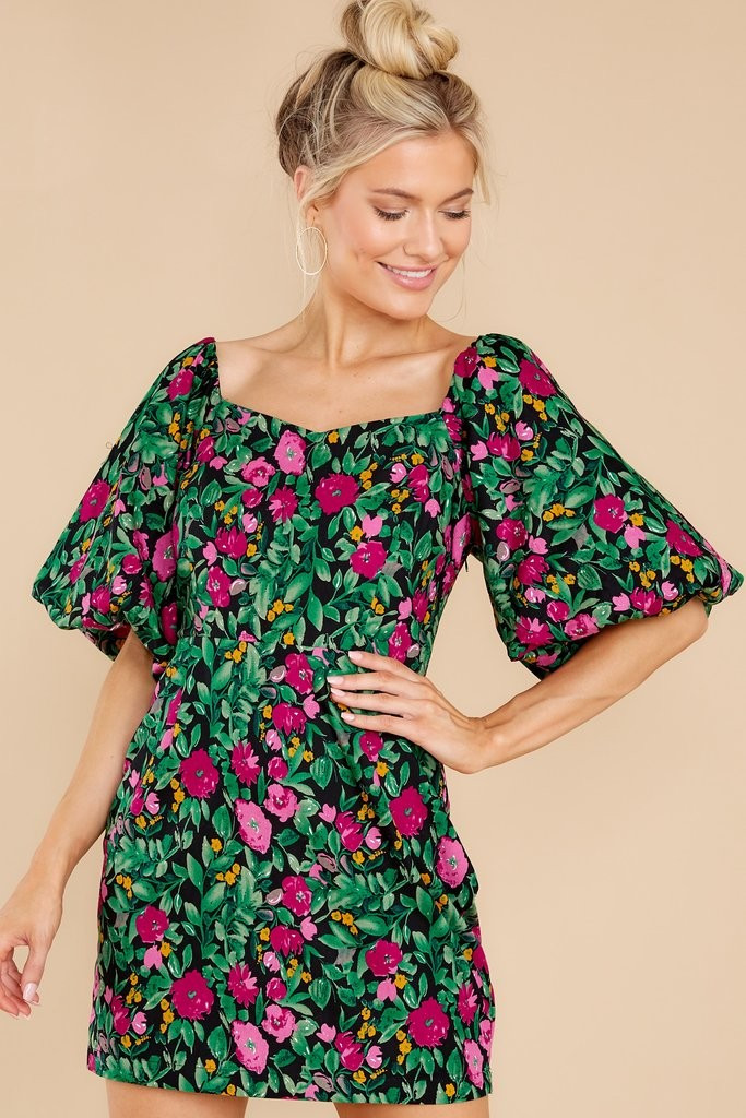 Wonderful Beginnings Black Multi Floral Print Dress | Red Dress 