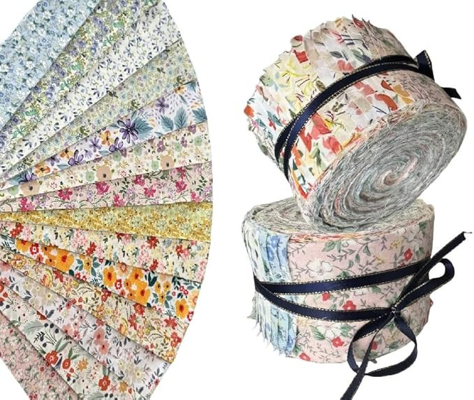 2.5 Inch Jelly Roll Fabric Strips Assorted Bundle,100% Cotton Precut Floral Fabric Pathwork Clear... | Amazon (US)