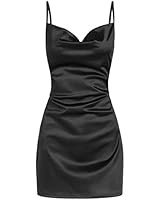Amazon.com: ZAFUL Women's Spaghetti Strap Satin Dress Bodycon Side Slit Cami Mini Dress Sexy Shor... | Amazon (US)