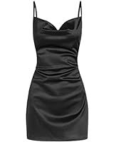 Amazon.com: ZAFUL Women's Spaghetti Strap Satin Dress Bodycon Side Slit Cami Mini Dress Sexy Shor... | Amazon (US)