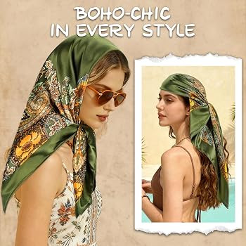 Large Square Head Scarf Bandana - 35" Satin Hair Scarf for Women Like Silk Scarf Fashion Hair Wra... | Amazon (US)