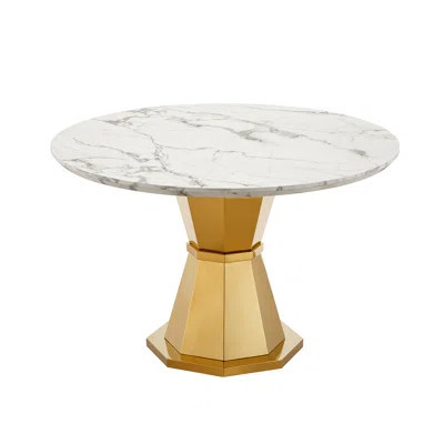 Luxury Round Table, High Gloss Marble - Style Top, Strong Stainless Steel Stand, Simple Installation Dining Faux Tabletop, To Stains, Base, Family Mea | Wayfair North America