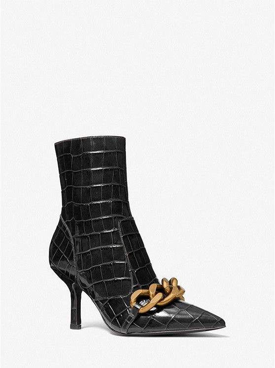 Scarlett Embellished Crocodile Embossed Leather Boot | Michael Kors US