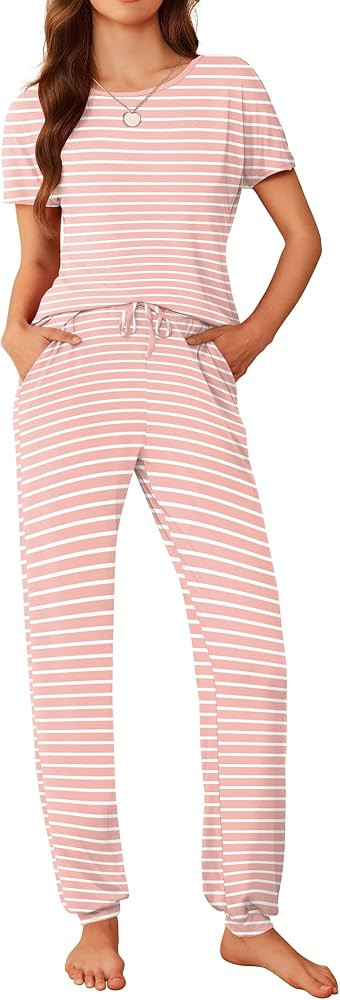 Ekouaer Womens Pajama Sets Short Sleeve Lounge Sets for Women Printed Jogger Pajama Set 2 Piece P... | Amazon (US)