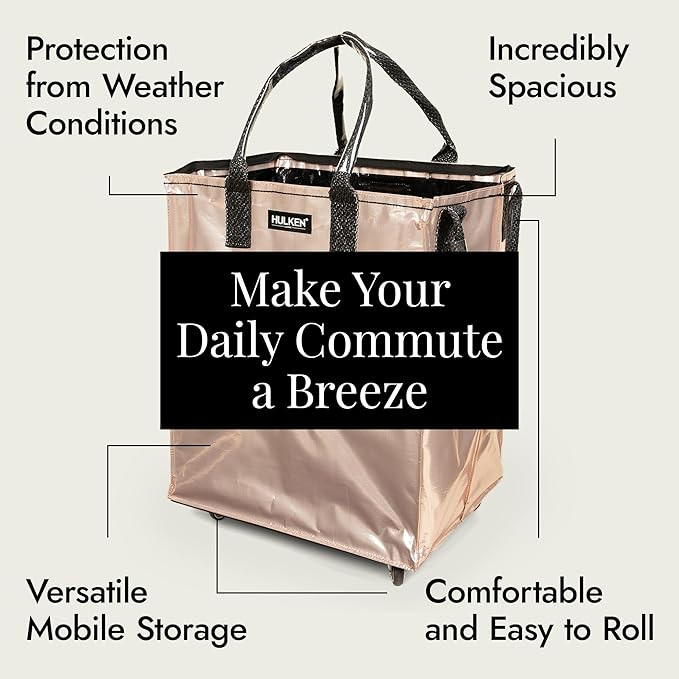 (Large, Rose Gold) Reusable Grocery Bag On Wheels, Shopping Trolley, Rolling Tote, Zipper Closure... | Amazon (US)