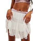 Amazon.com: Juakoso Women Y2k Ruffle Mini Skirt Floral Lace Asymmetrical Hem Pleated Skirt Fairyc... | Amazon (US)